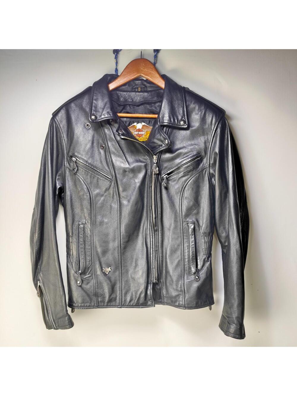 Vintage Harley-Davidson Black Leather Biker Jacket Womens S